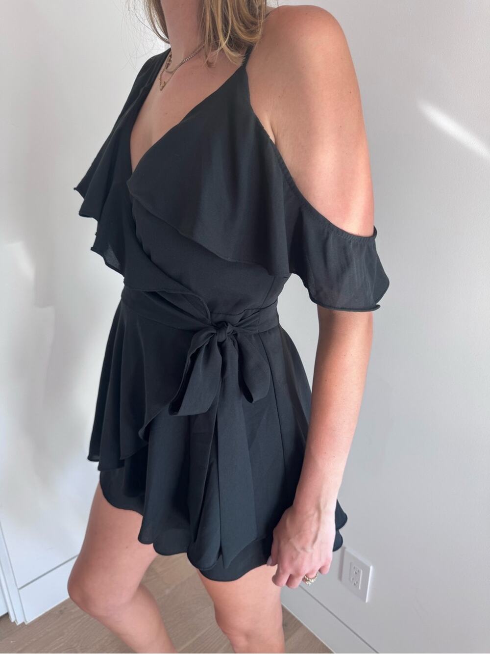 DO+BE Black Dress with Subtle Green Lining